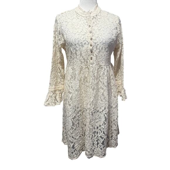Sundance Cream Lace Babydoll Dress Medium Petite Boho Prairie (Slip Needed) - Picture 1 of 6